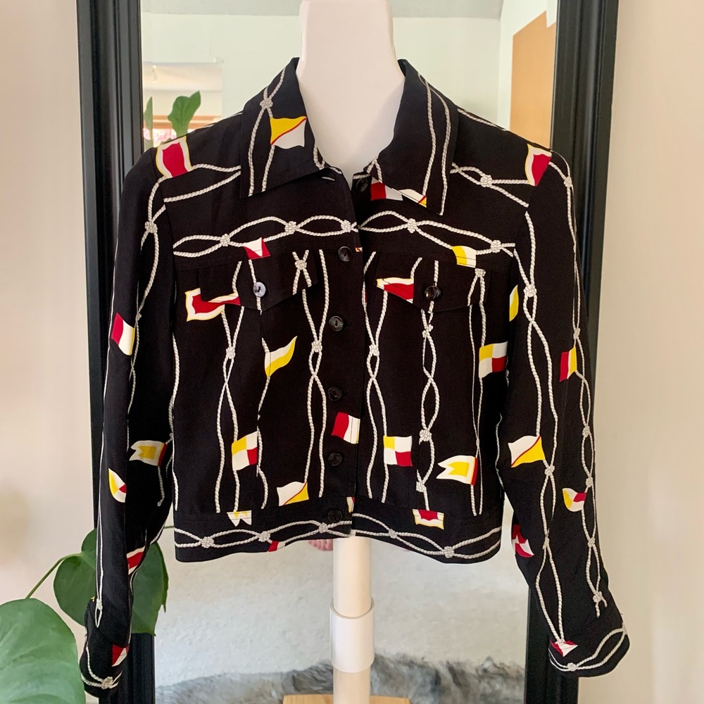 MAGGY LONDON Long Sleeve Button Down Cropped Silk Shirt